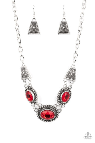 Textured TRAPEZOID Red Necklace