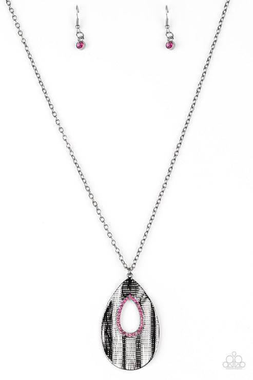 Stop, TEARDROP, and Roll Pink Necklace