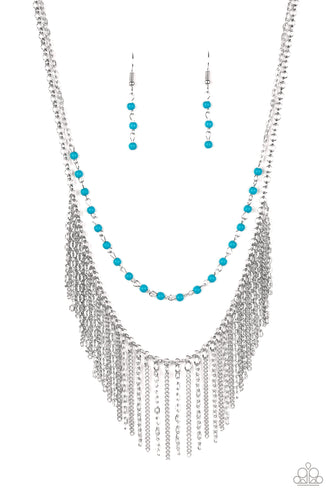 Fierce In Fringe Blue Necklace
